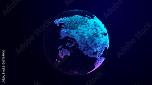 The global internet. Big data flow concept. Network infrastructure visualization. 3D rendering.