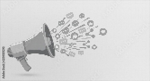 Tableau sur toile Illustration of A megaphone emitting a stream of creative ideas and innovation symbols