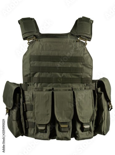 Tableau sur toile Isolated army green military tactical combat vest with adjustable straps and mul