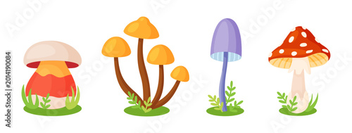 Canvastavla Four stylized mushroom icons set