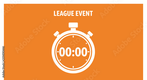 League Event Timer Featuring Stop Watch Graphic On A Vibrant Orange Background