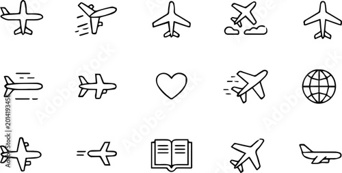 Tableau sur toile airplane outline icons for travel aviation learning set
