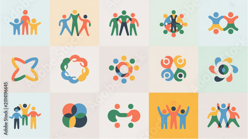Colorful set of geometric animal icons with playful patterns Vector