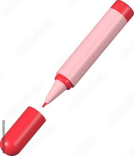 Red Coloring Marker With Cap Off, Red Marker Pen Illustration