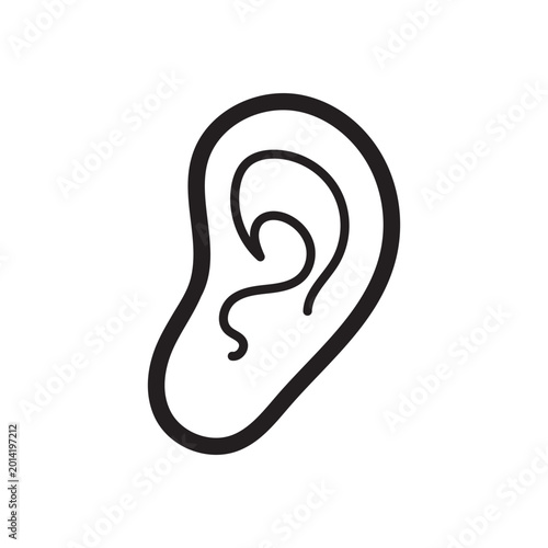 Human ear, ear icon, ear illustration, black outline, body part vector, icon, eps,