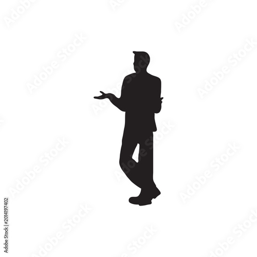 Businessman silhouette, black suit icon, presentation gesture, professional vector vector, icon, eps,