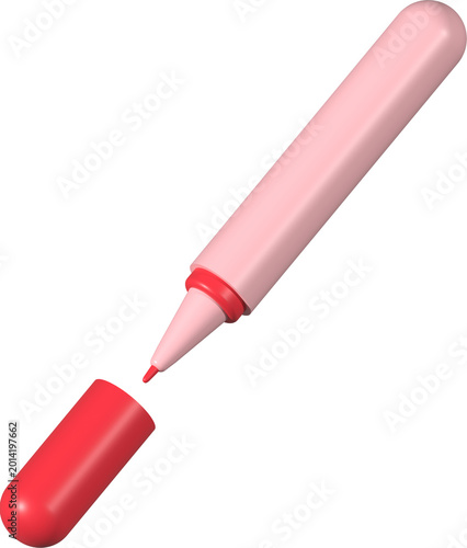 Red Coloring Marker With Cap Off, Red Marker Pen Illustration