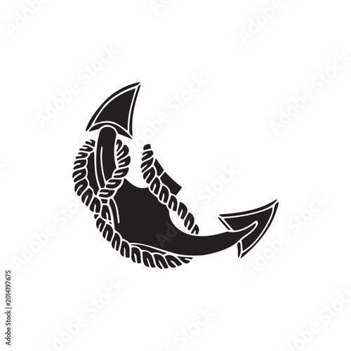 Black anchor icon, nautical symbol, rope details, vector graphic vector, icon, eps,