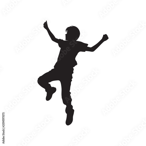 Silhouette of a happy jumping child, joyful kid illustration, black silhouette, playful vector graphics vector, icon, eps,