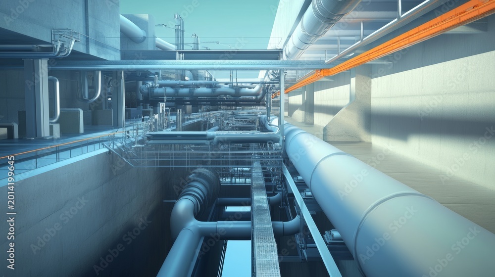 Fototapeta premium Cutaway view of underground infrastructure with sewer pipe network in a modern city layout