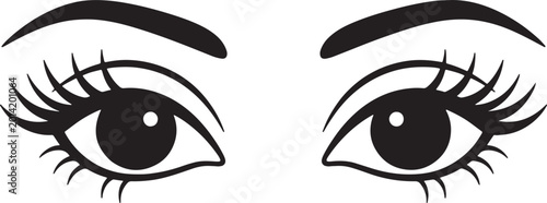 Canvastavla Black and white of a pair of female eyes with long eyelashes and eyebrows also t