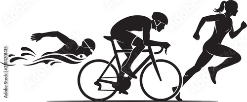 Canvastavla Triathlon athletes in swimming, cycling, and running silhouettes also transparen