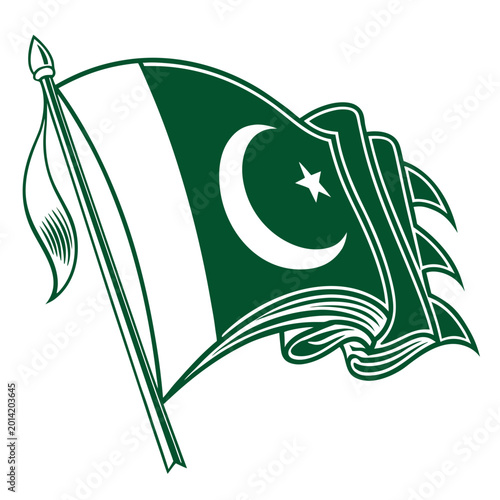 Foto Stylized pakistani flag fluttering in wind vector.