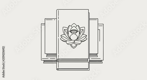 Photos Minimalist Illustration: Stack of Books with Lotus Flower Emblem