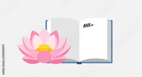Принти на полотні Open book with lotus flower, symbol of knowledge, peace, and enlightenment
