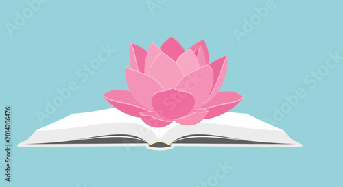 Εκτύπωση καμβά Pink lotus flower blooming from open book, symbolizing knowledge and spiritualit