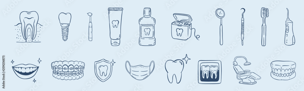 Fotografia Doodle dental care icon set
