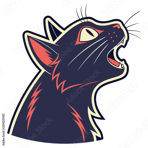 Photography Crying black cat head profile sticker vector art.