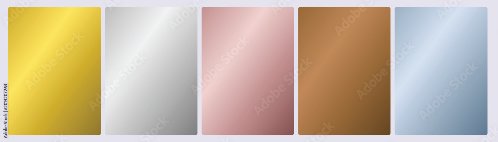 Εκτύπωση καμβά Set of five metallic sheen cards in matte gold brushed titanium warm rose aged c