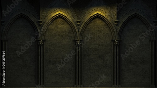 Bilde på lerret Abandoned night castle with a large gothic window or crypt