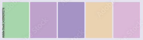 Set of five mint green and lilac garden pastel color swatch cards