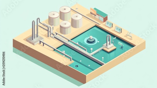 Underground sewer system with pipes and tanks in isometric view for modern infographic design