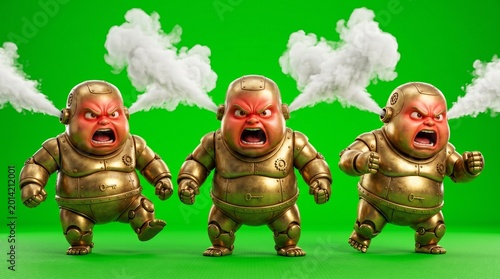 Three Angry Robot Babies with Smoke Erupting from Their Heads.