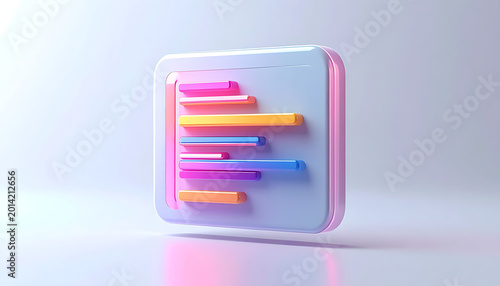 Abstract 3d icon representing data analysis, charts and statistics, with colorful bars on a light gradient background, digital information concept