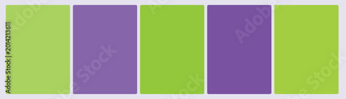 Canvas Print Set of five bright lime and vivid purple complementary color swatch cards
