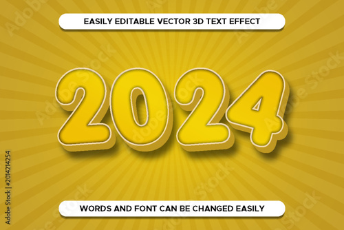 3d 2024 text effect design in bright yellow style