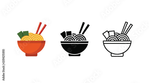 Ramen noodle bowl icons with chopsticks Vector