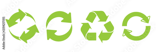 Photography Recycling icons set featuring arrows, reuse symbols, and eco cycle signs, vector illustration for sustainability and waste management concepts