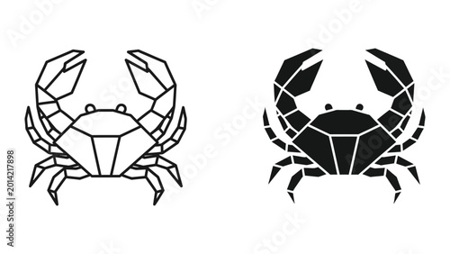 Minimalist crab illustration in black and white contrast