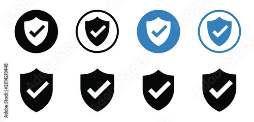 Tableau sur toile Security shield icon set with check mark symbols for protection and safety verif