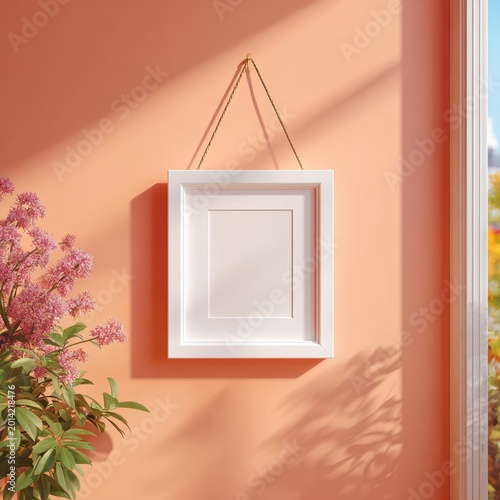 Minimalist Interior Wall Decor with Floral Accent and Natural Light
