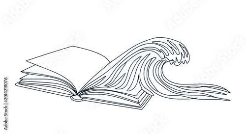Konstfotografi Open Book with Crashing Wave Emerging from Pages - Concept of Imagination and St