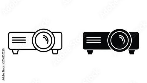 Black and white projector icons with different styles