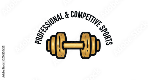Professional Sports Competition And Fitness Emblem Featuring A Golden Dumbbell Image Logo