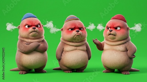 Three Cartoon Angry Creatures with Steam Coming from Their Ears.