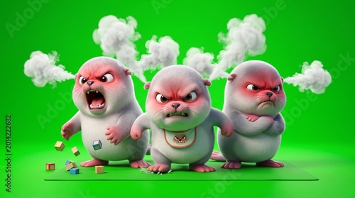 Three Cartoon Angry Creatures with Steam Erupting from Their Heads.
