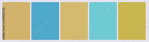 Fotografi Set of five warm gold and teal alternating complementary color swatch cards