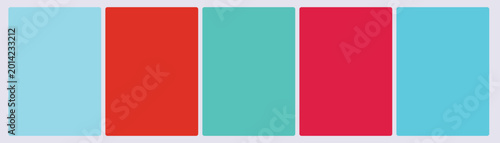 Photos Set of five teal cyan and fire red dramatic complementary color swatch cards