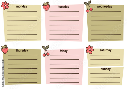 Photos Cute hand drawn vector pastel preen and pink printable weekly planner template w