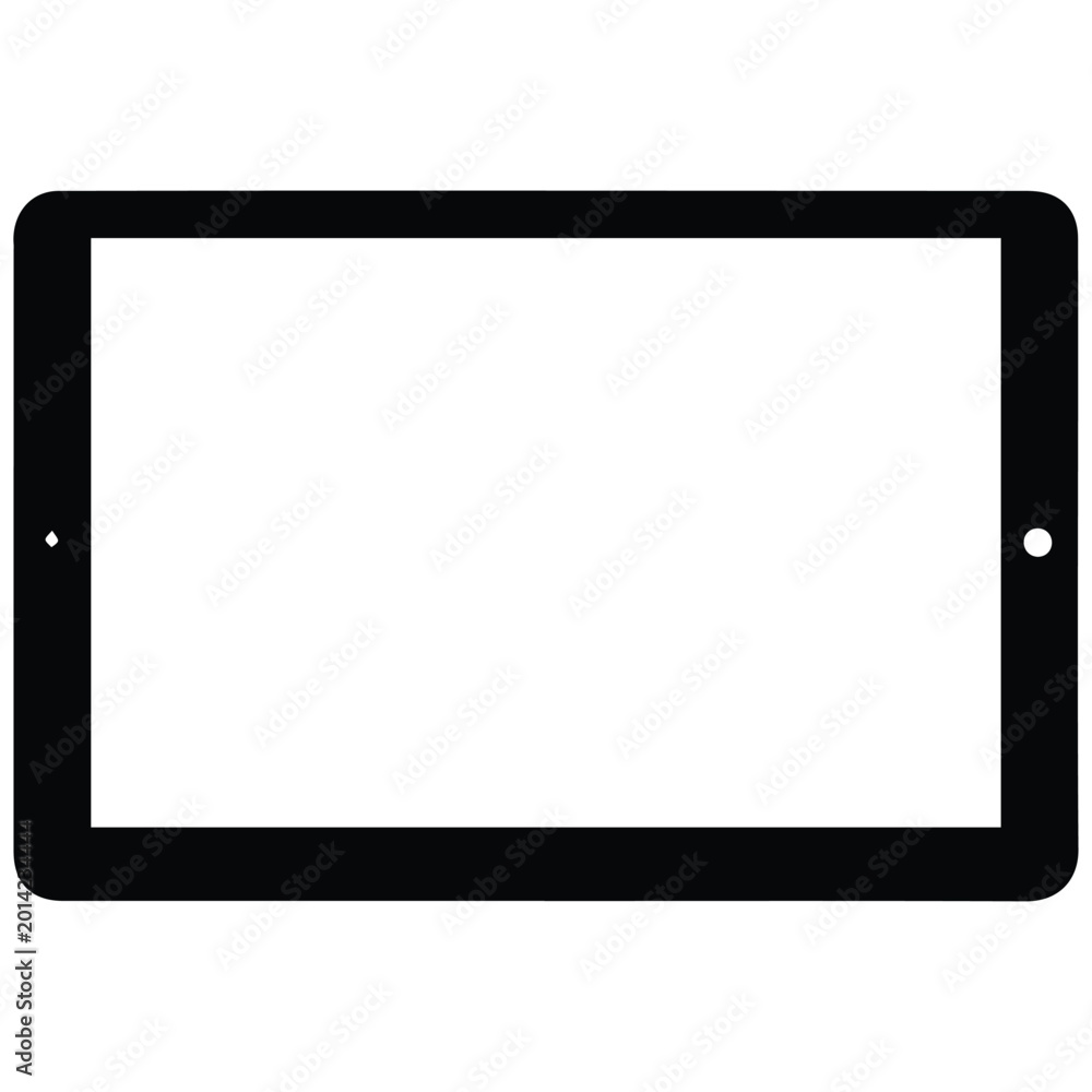 Obraz premium Tablet computer vector silhouette illustration with blank screen and front camera sensor.