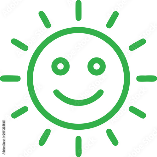 Tableau sur toile A simple vector green outline icon of a smiling sun.eps