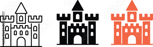 Quadro su tela Medieval castle fortress vector icon set featuring towers and battlements in thr