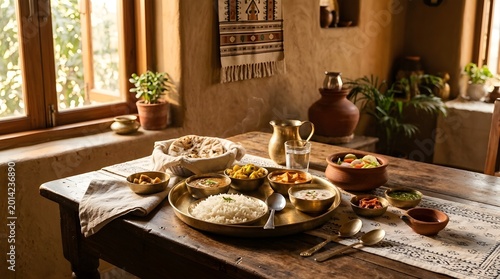 Indian thali lunch on table
