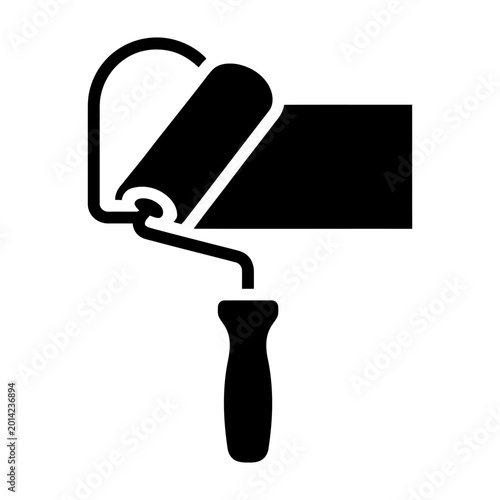 Black silhouette vector icon of a paint roller applying a stripe of paint. Ideal for representing home improvement, renovation, interior design, and construction services.