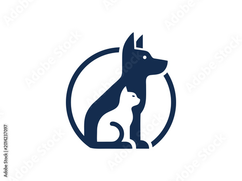 Dog and Cat Veterinary Logo with Circular Frame Minimalist Vector