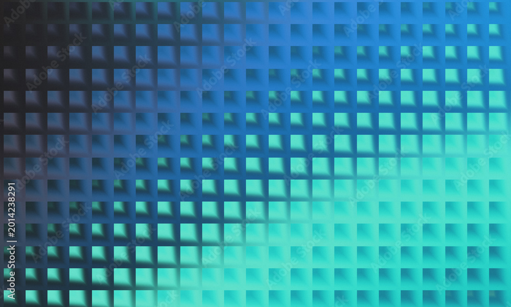 Fototapeta premium Abstract digital pattern featuring a grid of glowing square pixels in gradient shades of blue and turquoise, creating a modern tech-inspired texture.